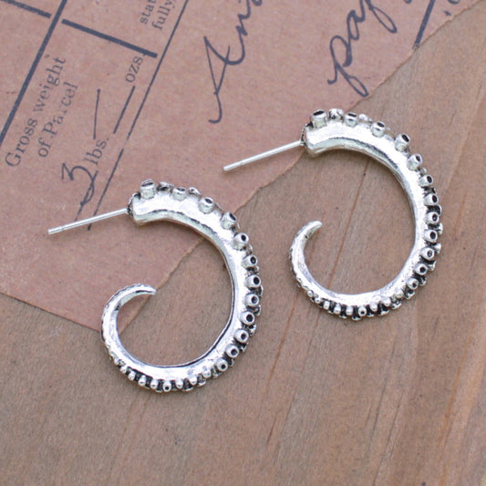 Silver Tentacle Hoop Earring