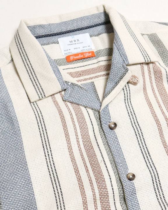 Textured S/S Blue Button Down