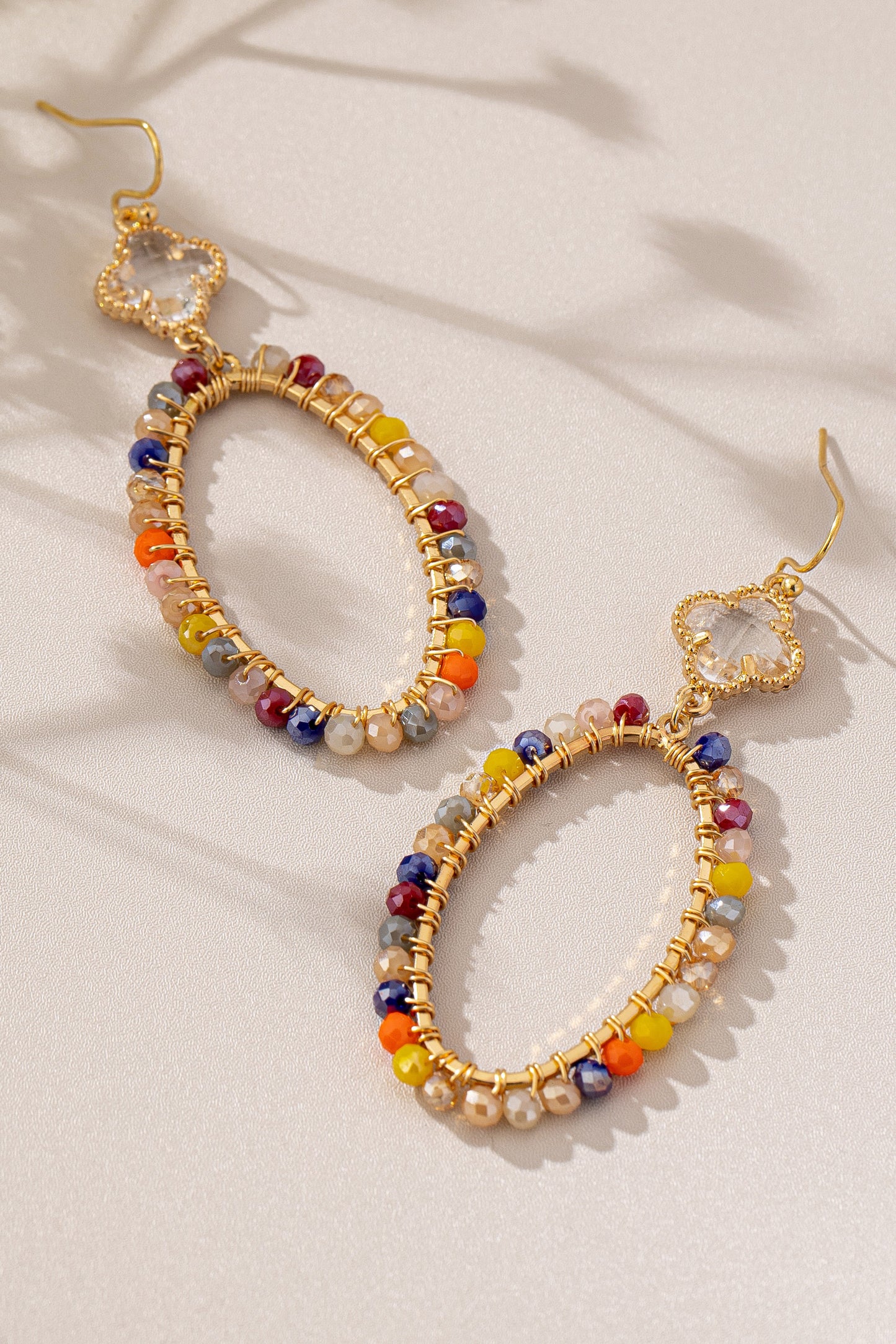 Elegant Beaded Oval Drop Earrings With Clover
