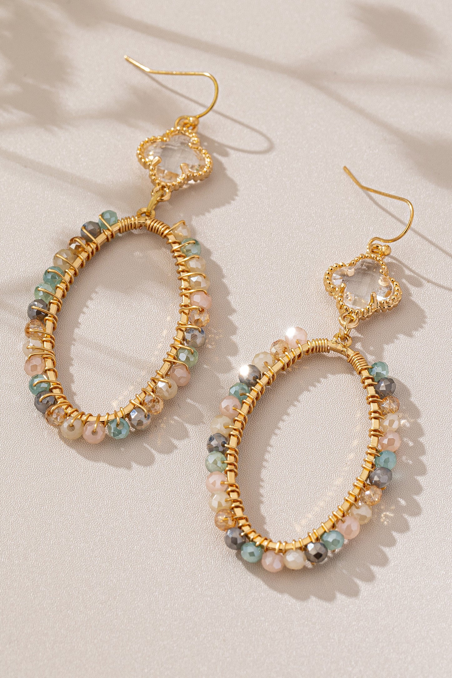 Elegant Beaded Oval Drop Earrings With Clover