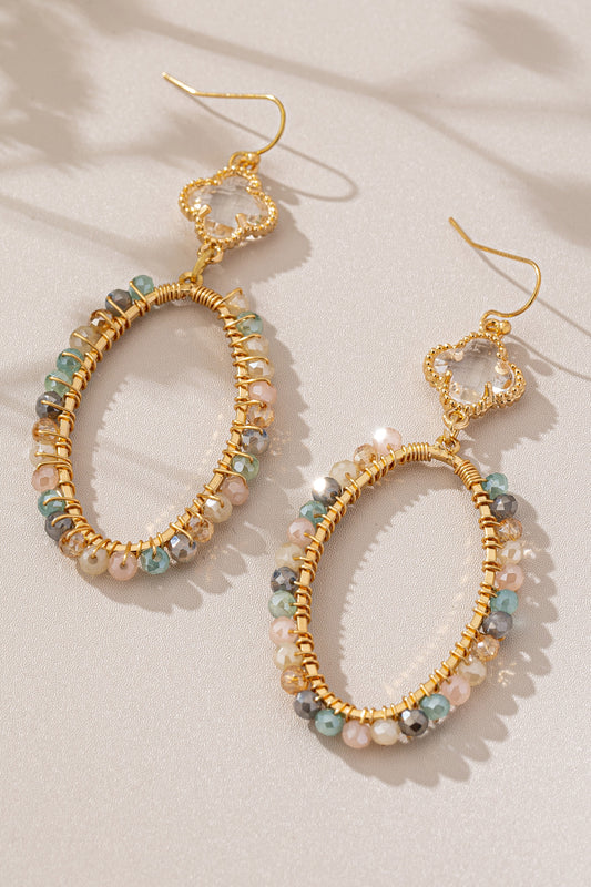 Elegant Beaded Oval Drop Earrings With Clover