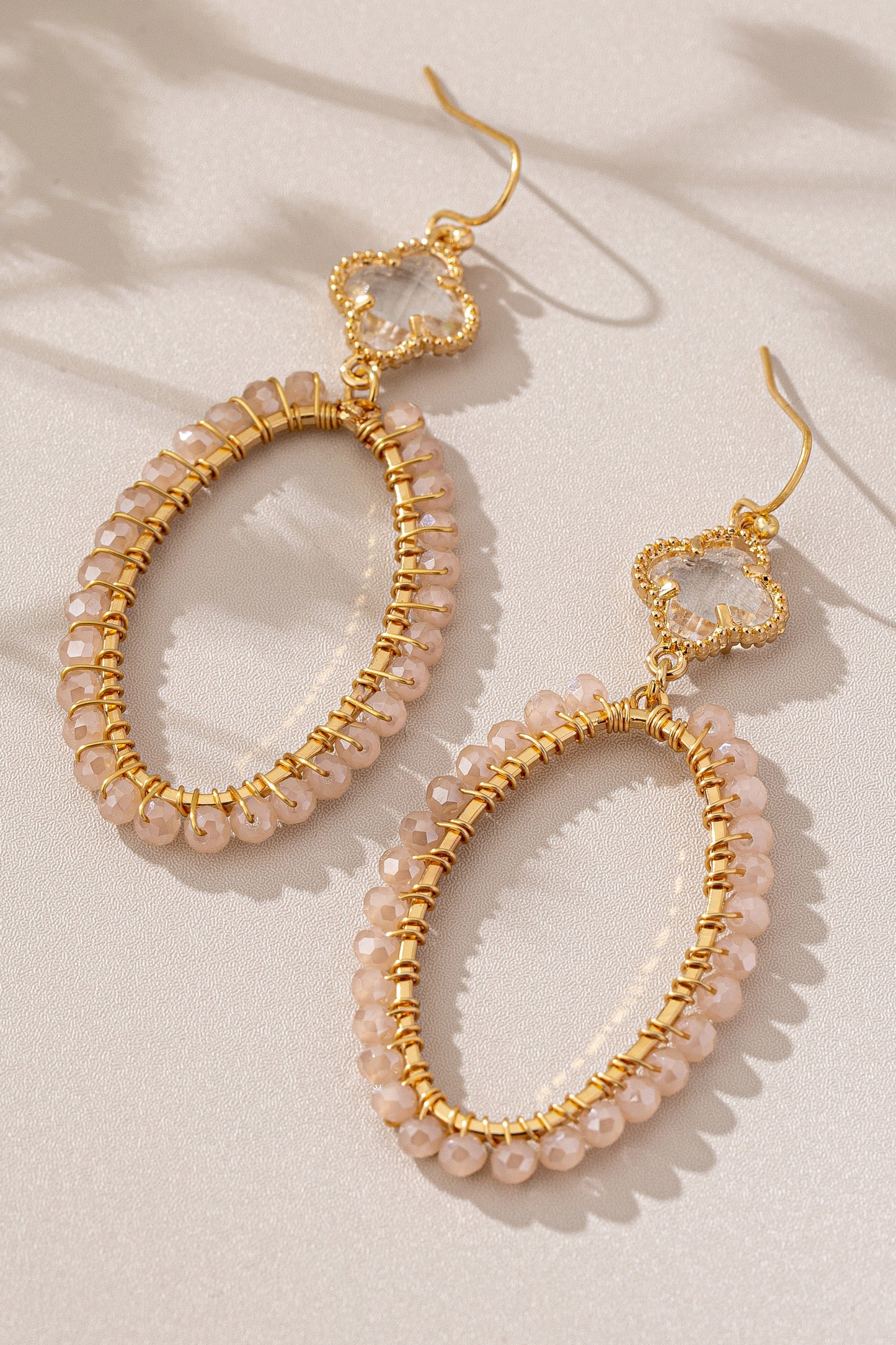 Elegant Beaded Oval Drop Earrings With Clover