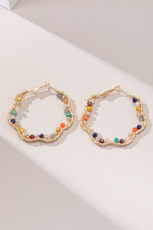 Wavy Gold Beaded Hoop Earrings