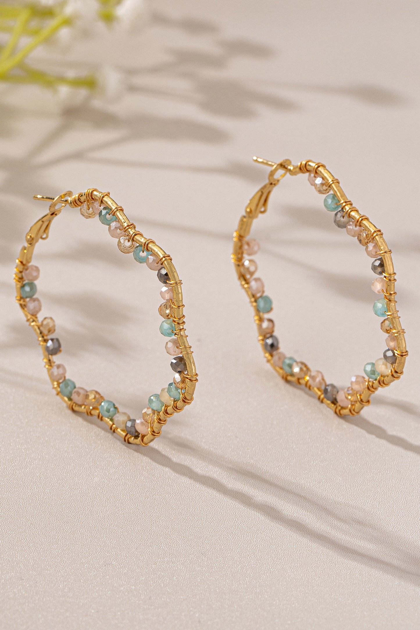 Wavy Gold Beaded Hoop Earrings