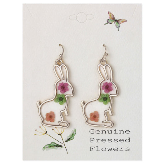 Spring Rabbit Dried Flower Silver Earrings