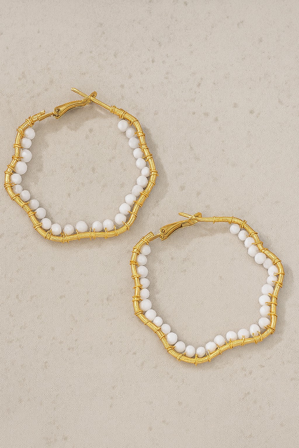 Wavy Gold Beaded Hoop Earrings