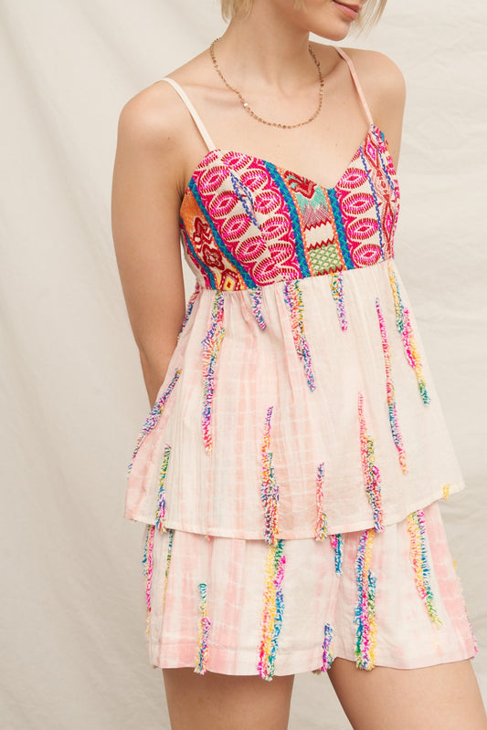 Multicolor Tie-dye Embroidered Tank
