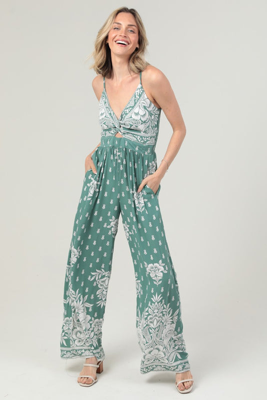 Twist Front Cut Out Wide Leg Jumpsuit