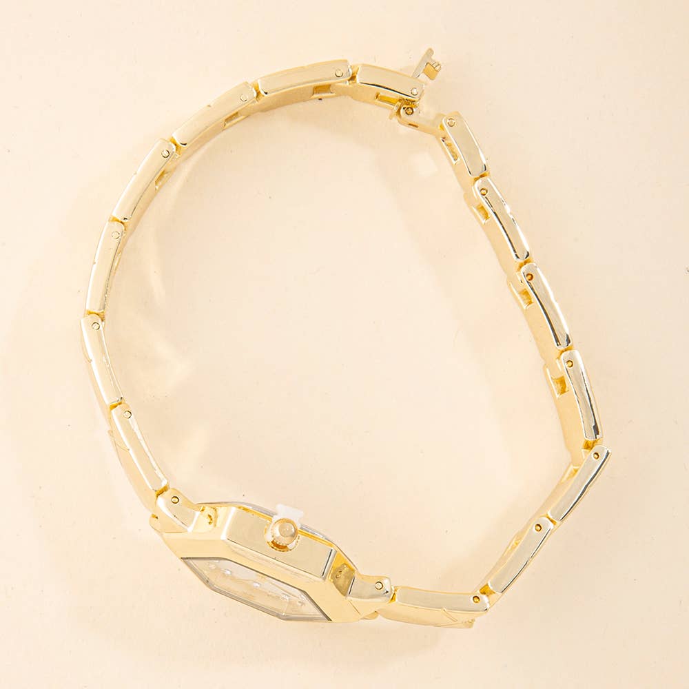 Hexagon Face Chevron Link Bracelet Watch