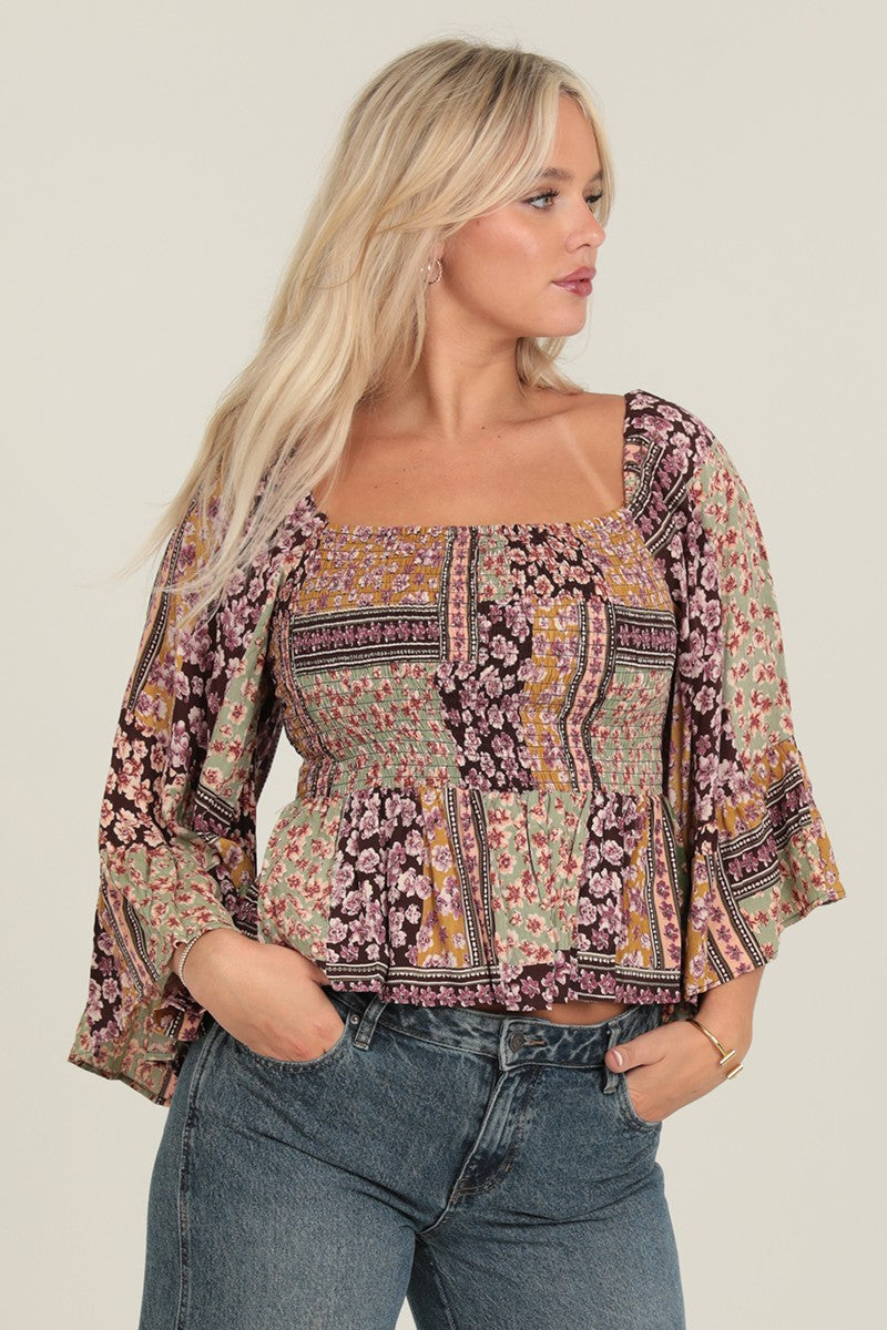Smocked Bodice Top w/ Wide Sleeve