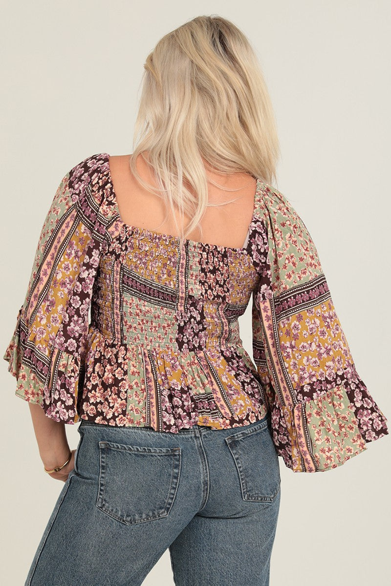 Smocked Bodice Top w/ Wide Sleeve