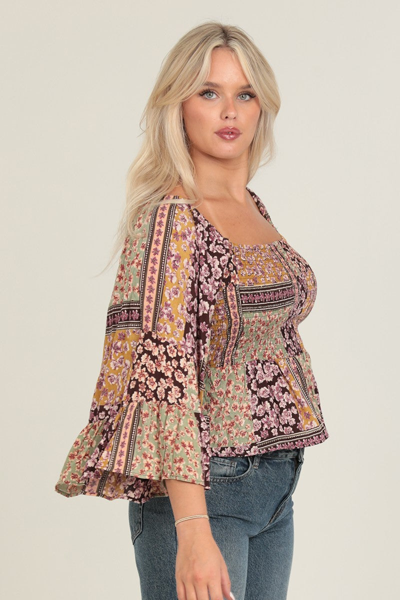 Smocked Bodice Top w/ Wide Sleeve