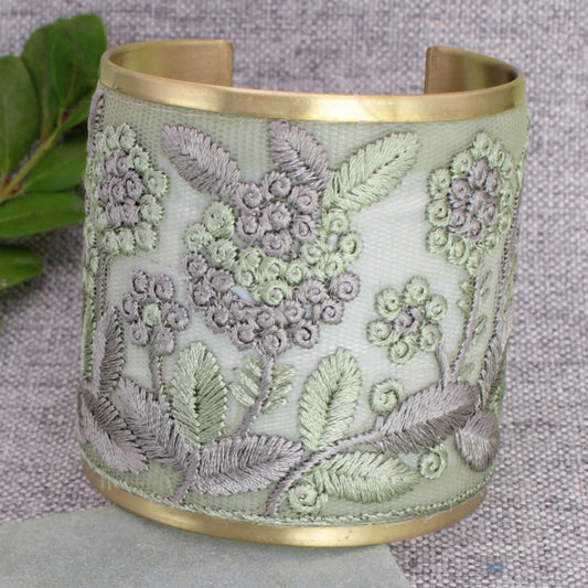 Soft Mint Embroidered Floral Cuff Bracelet