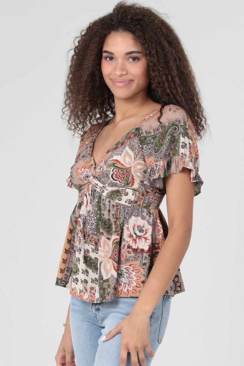 Twist Front Fall Boho Top