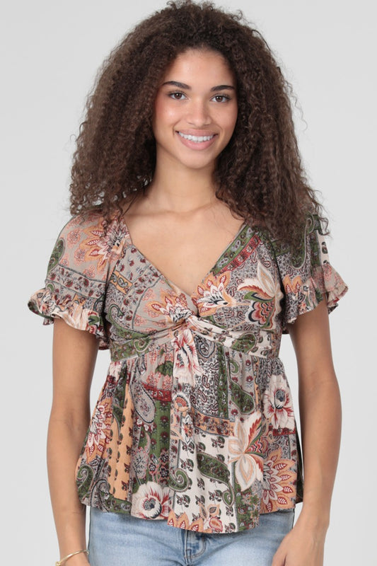 Twist Front Fall Boho Top