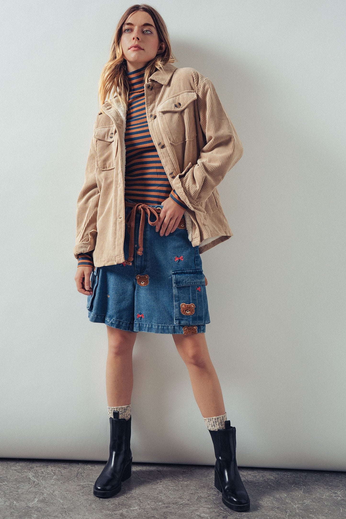 Corduroy Sherpa Lined Button Down Jacket