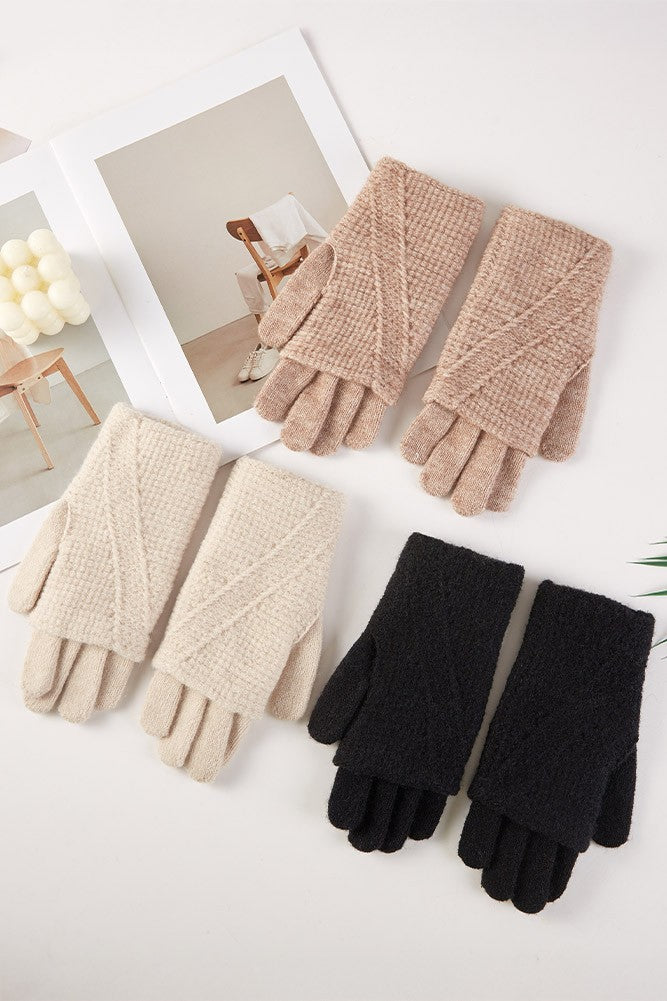 Knit Weave Diagonal Stitched Texture Winter Gloves