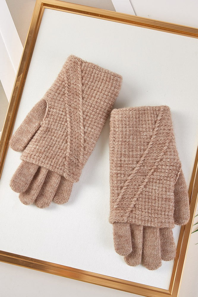 Knit Weave Diagonal Stitched Texture Winter Gloves