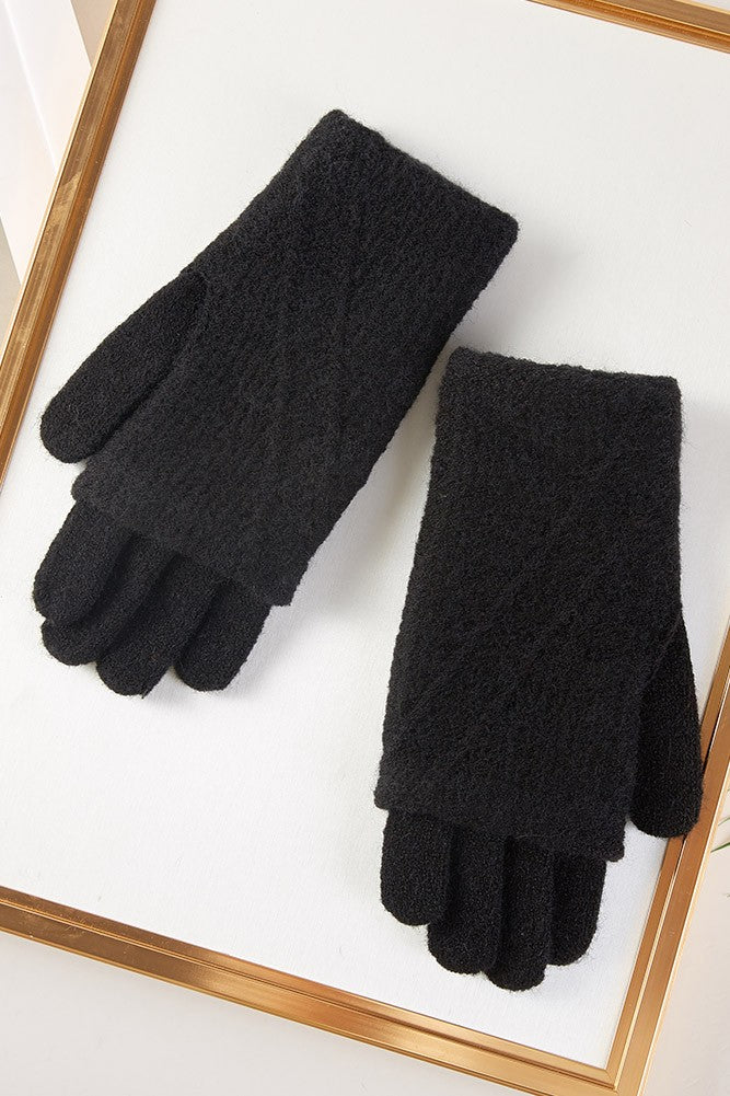 Knit Weave Diagonal Stitched Texture Winter Gloves