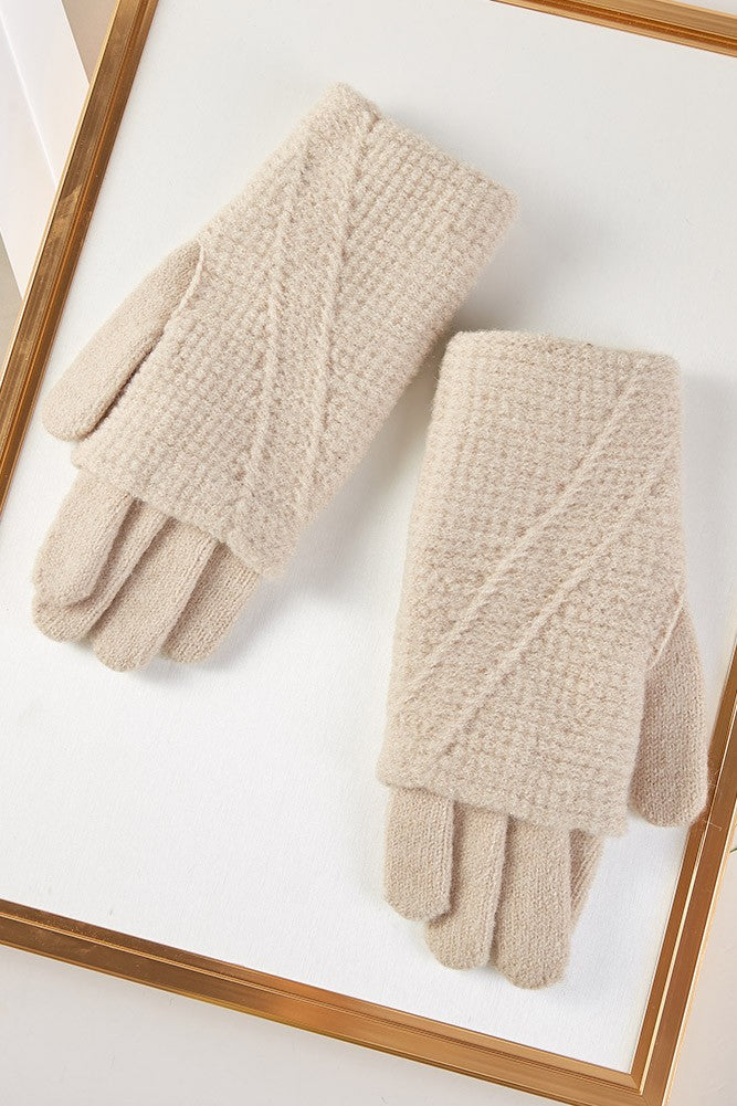 Knit Weave Diagonal Stitched Texture Winter Gloves