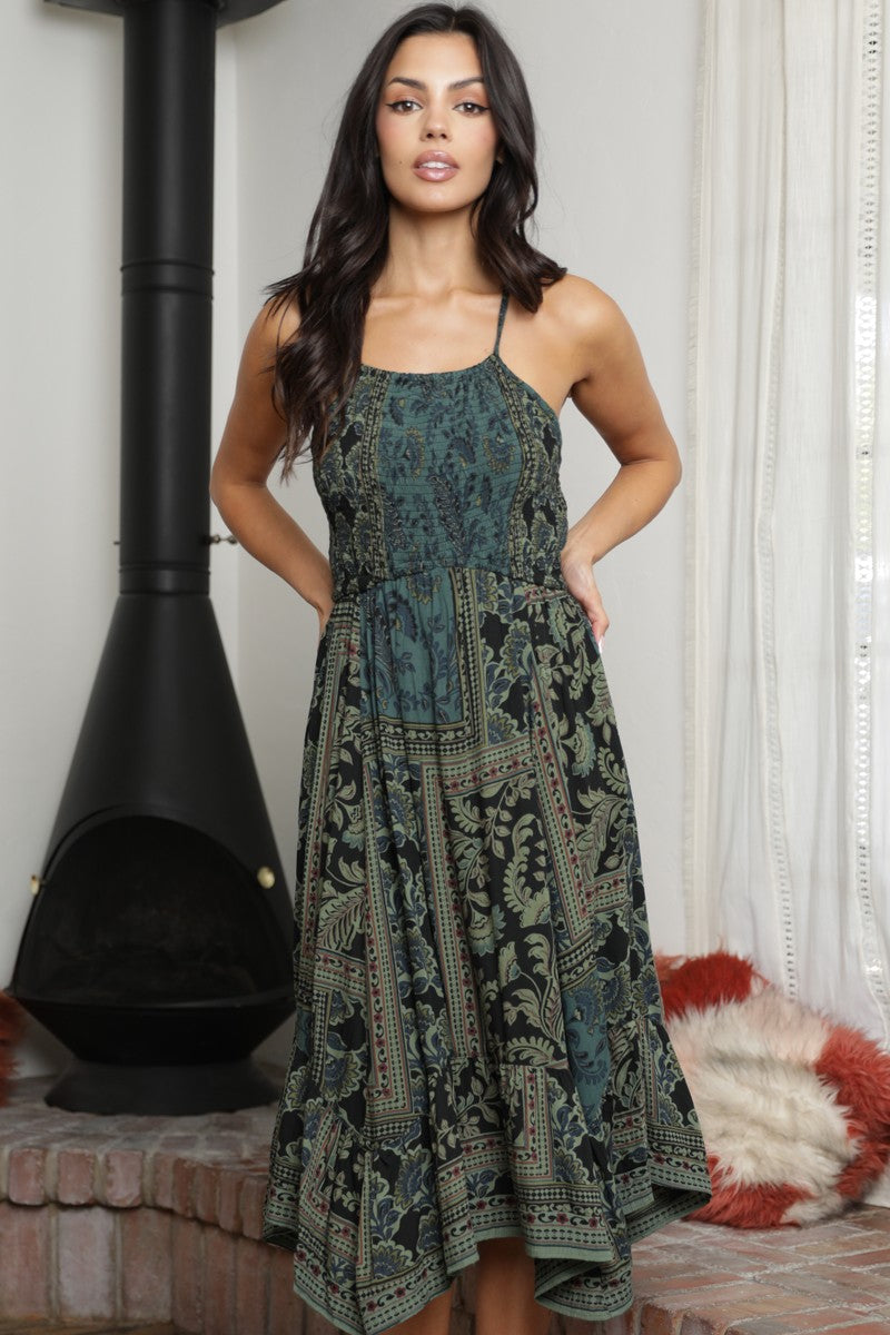 Smocked Bodice Overdye Hanky Hem Dress