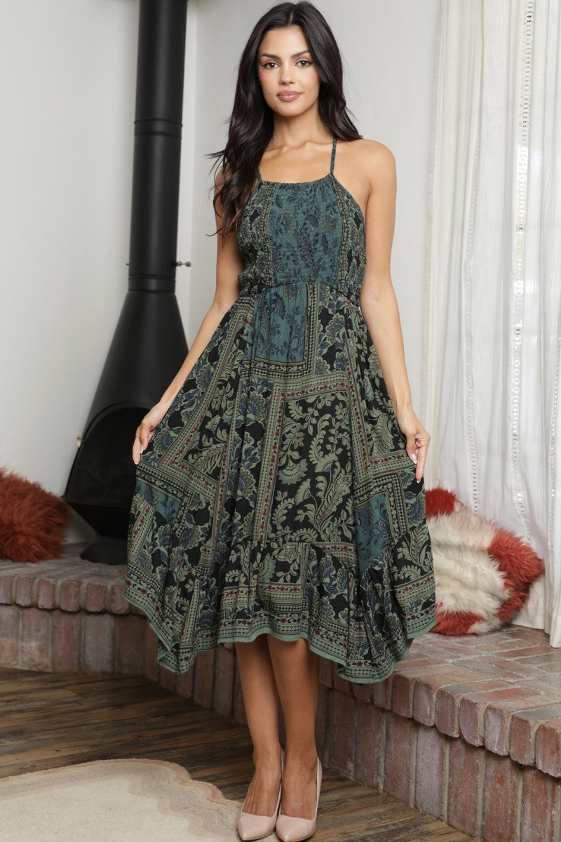 Smocked Bodice Overdye Hanky Hem Dress