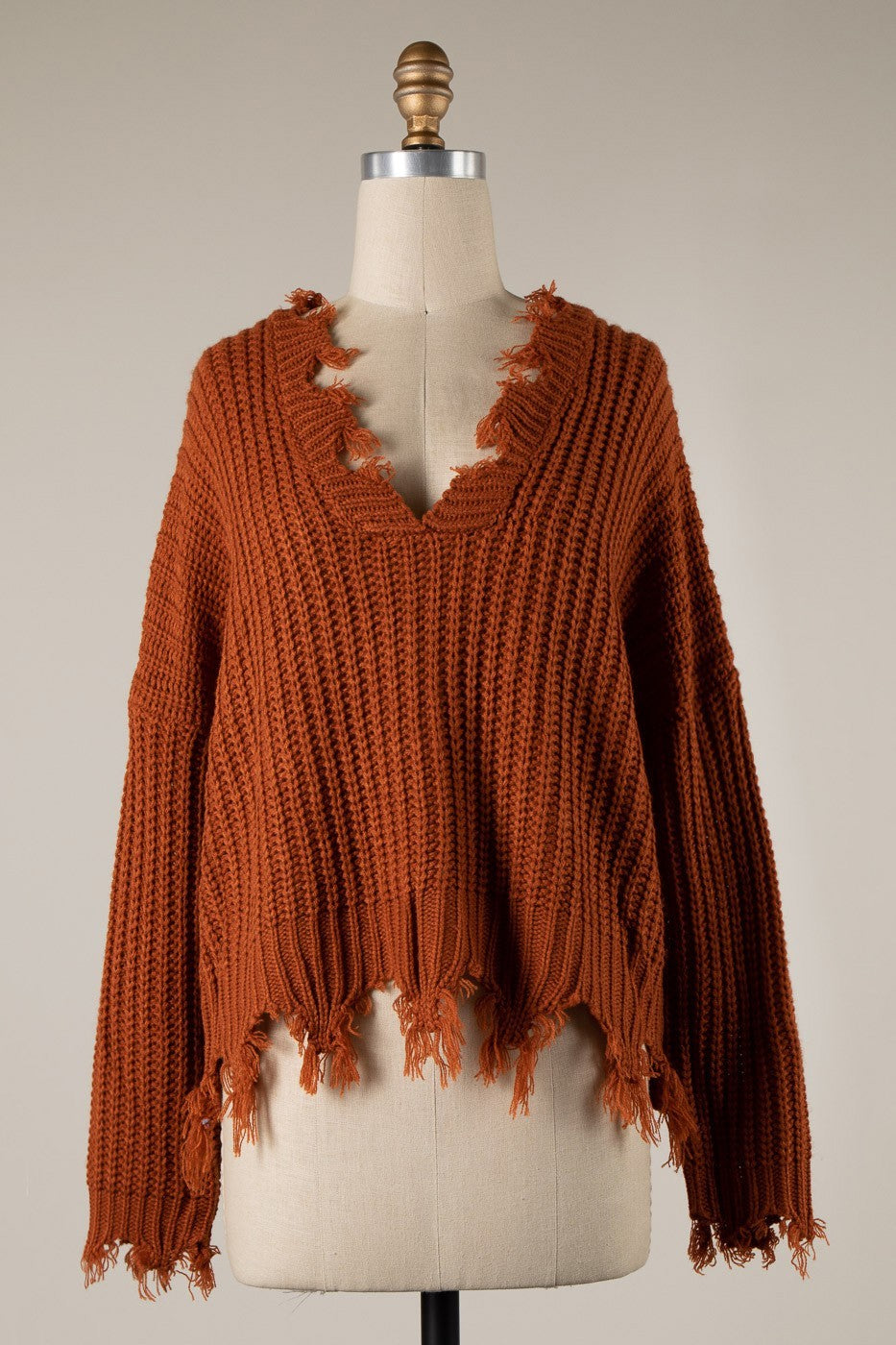 Distressed V-Neck Sweater