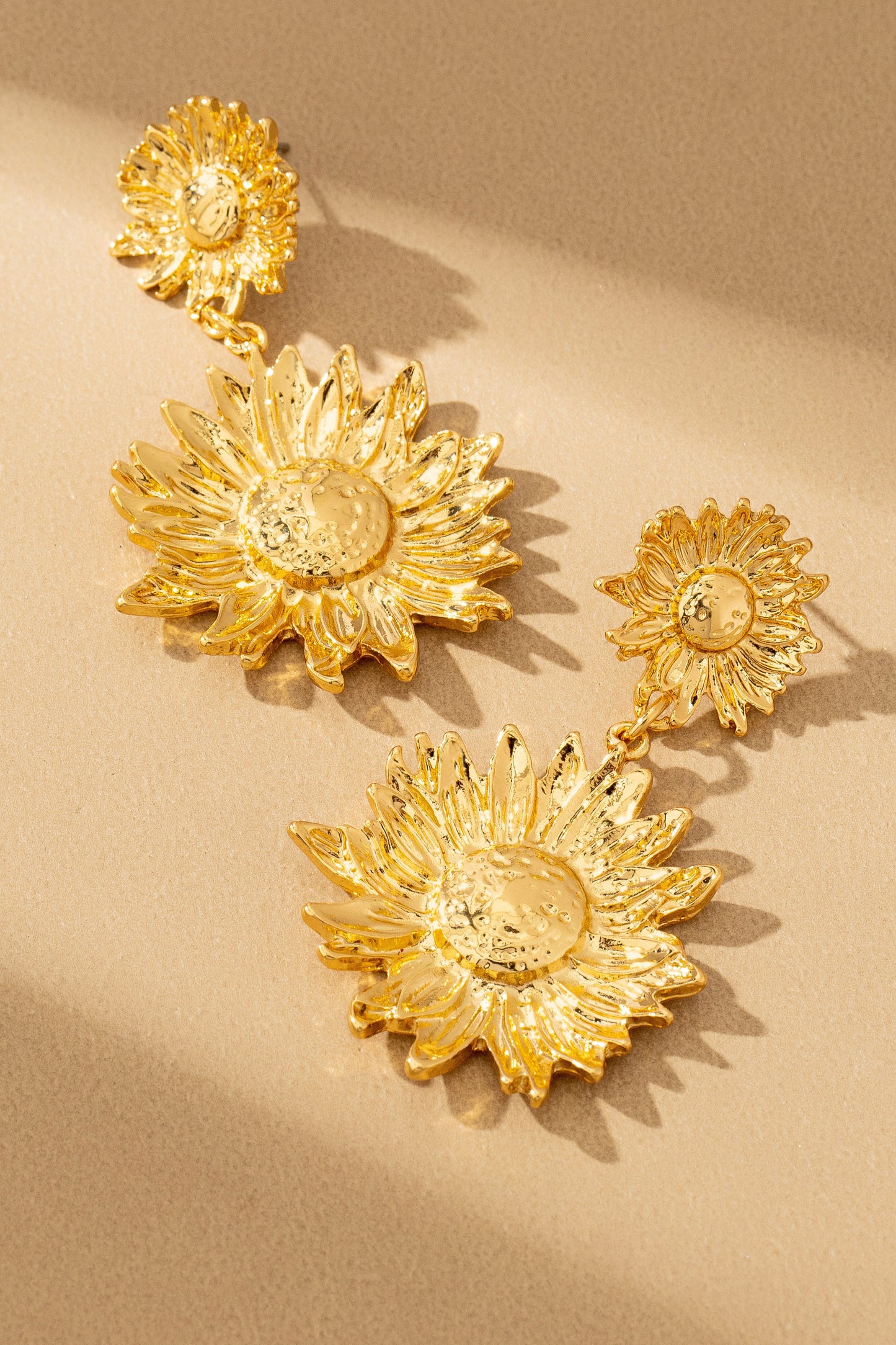 Gold Sunflower Drop Earrings