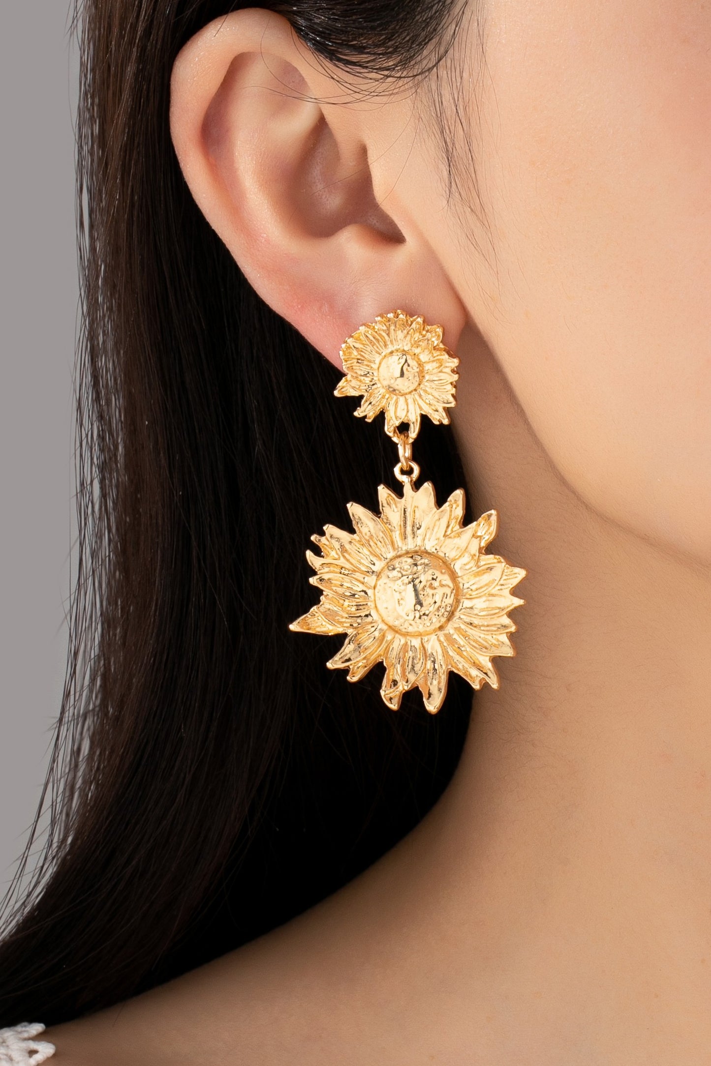 Gold Sunflower Drop Earrings