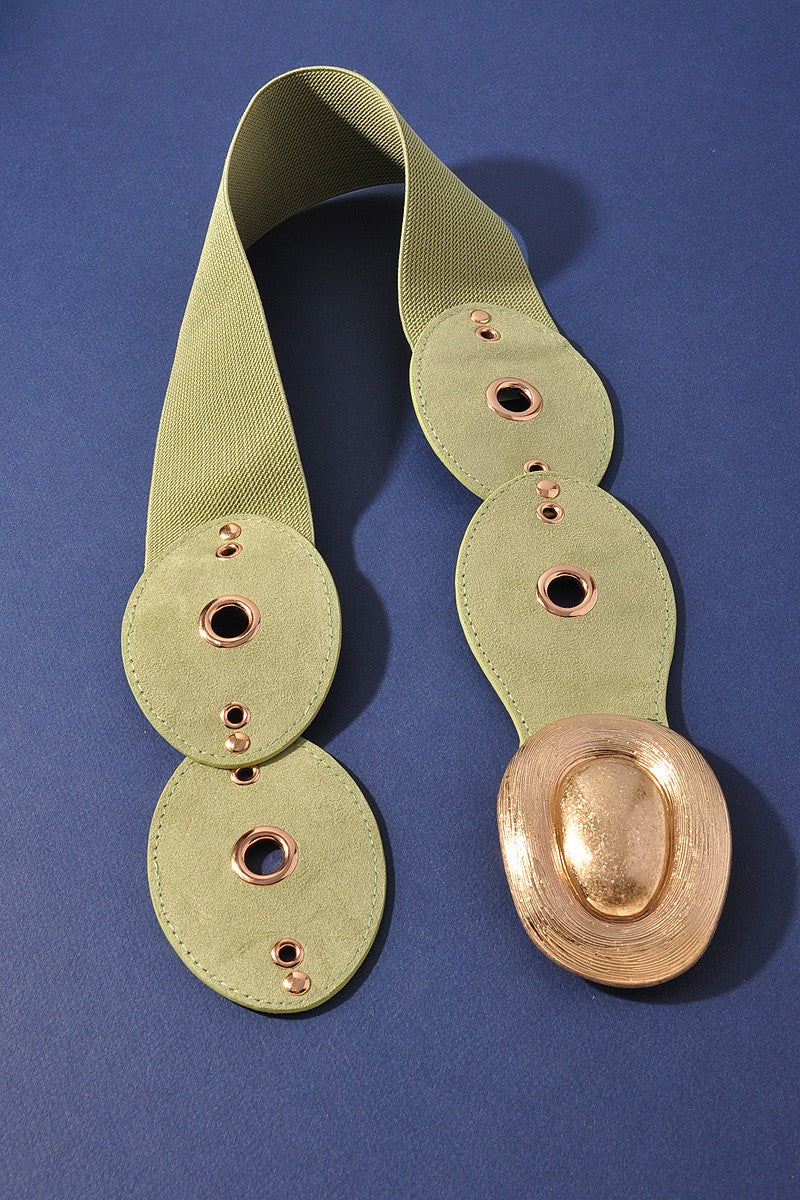 Elastic Sage Belt w/ Oversized Buckle