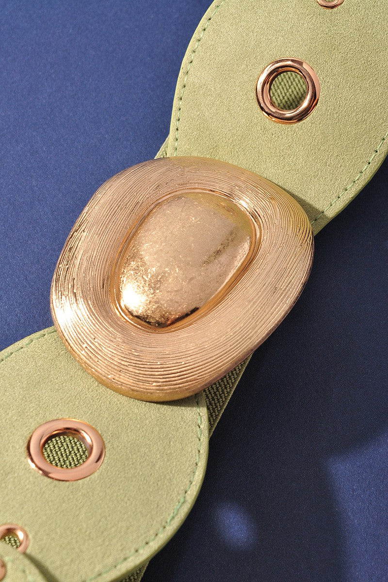 Elastic Sage Belt w/ Oversized Buckle