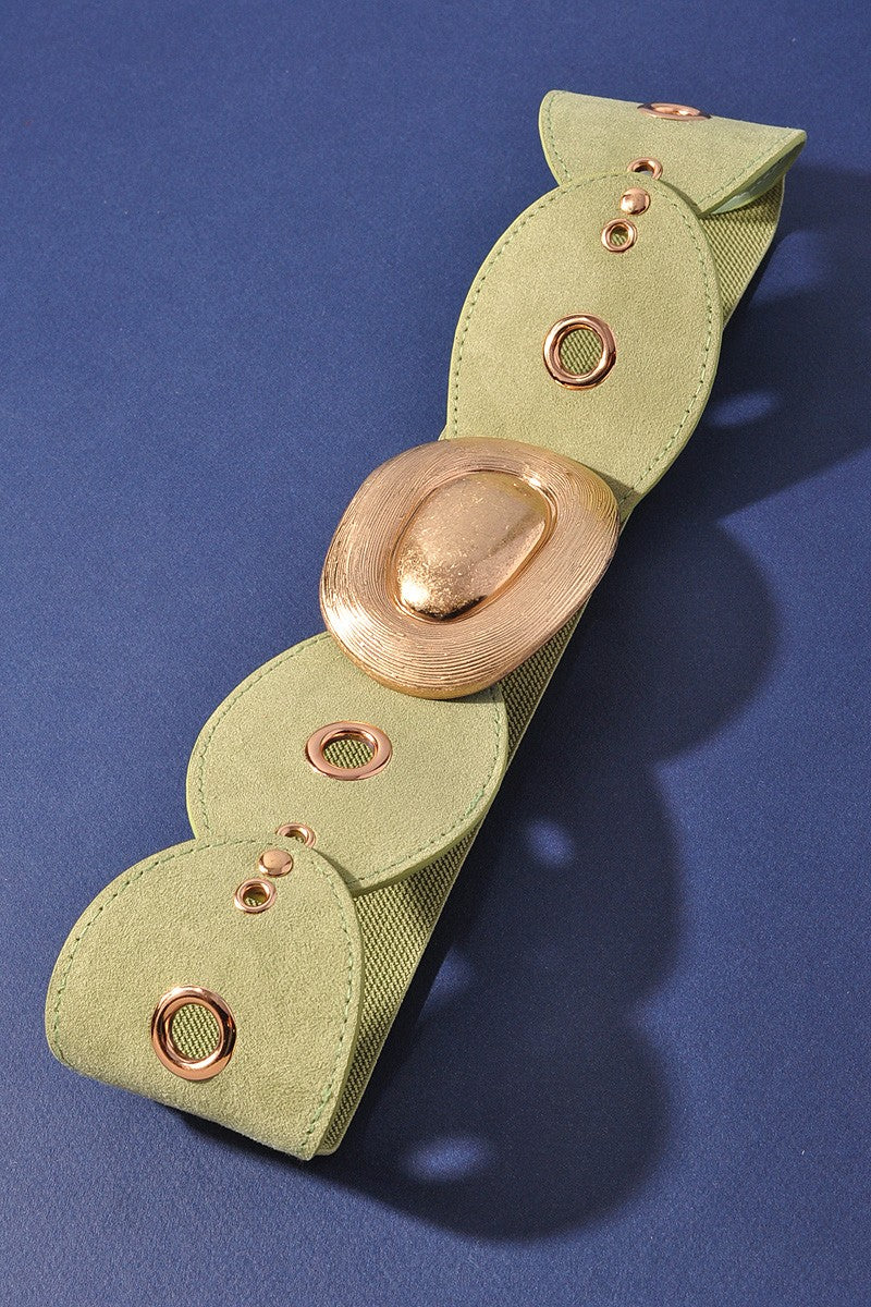 Elastic Sage Belt w/ Oversized Buckle