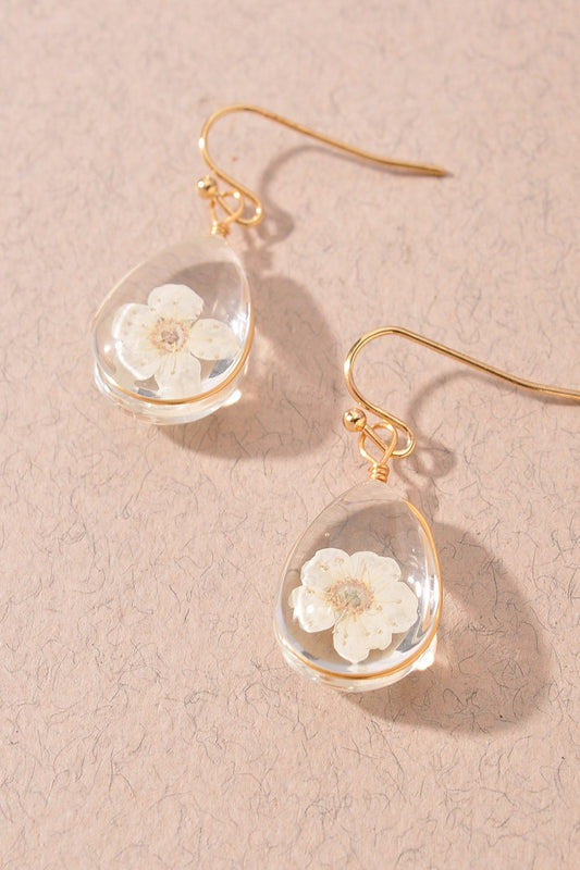 Clear Resin Flower Earrings