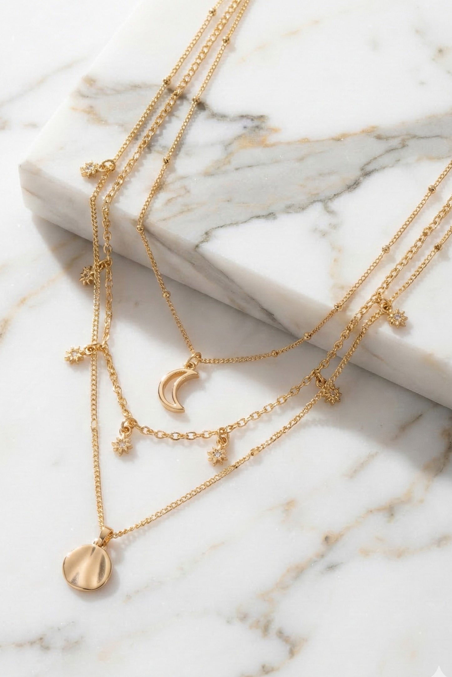 Layered Star, Crescent, Coin Necklace