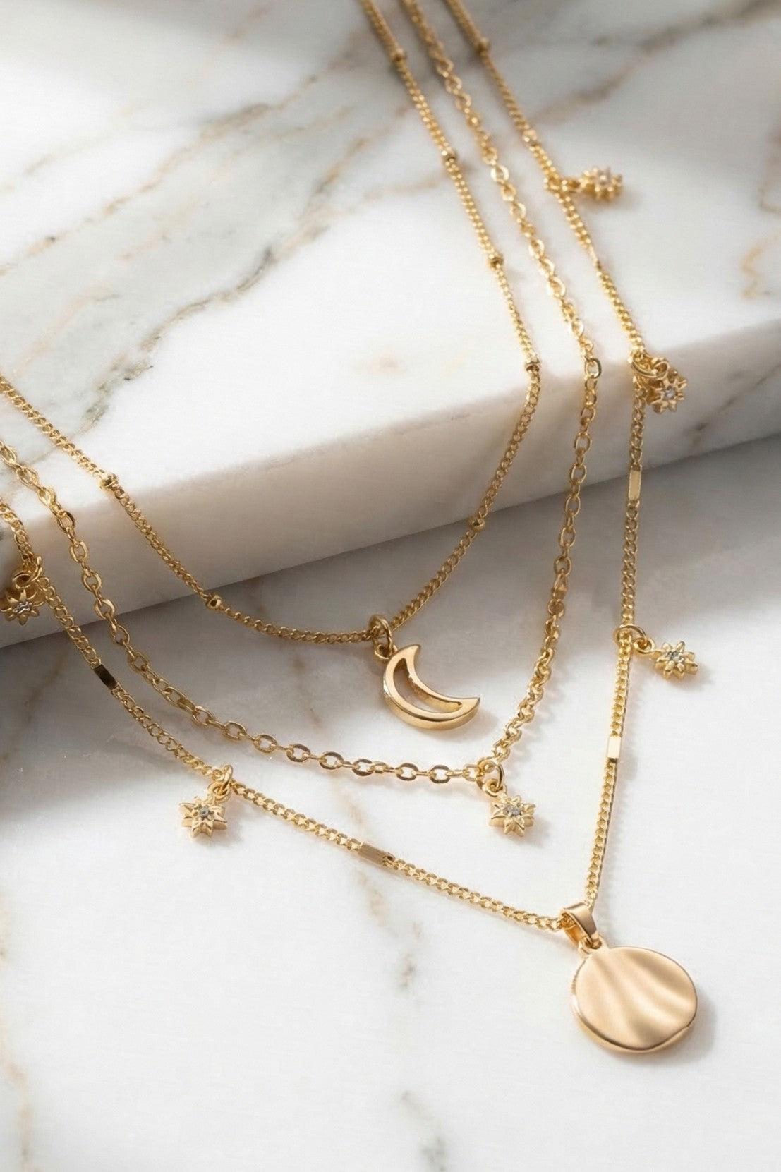Layered Star, Crescent, Coin Necklace