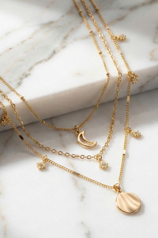 Layered Star, Crescent, Coin Necklace