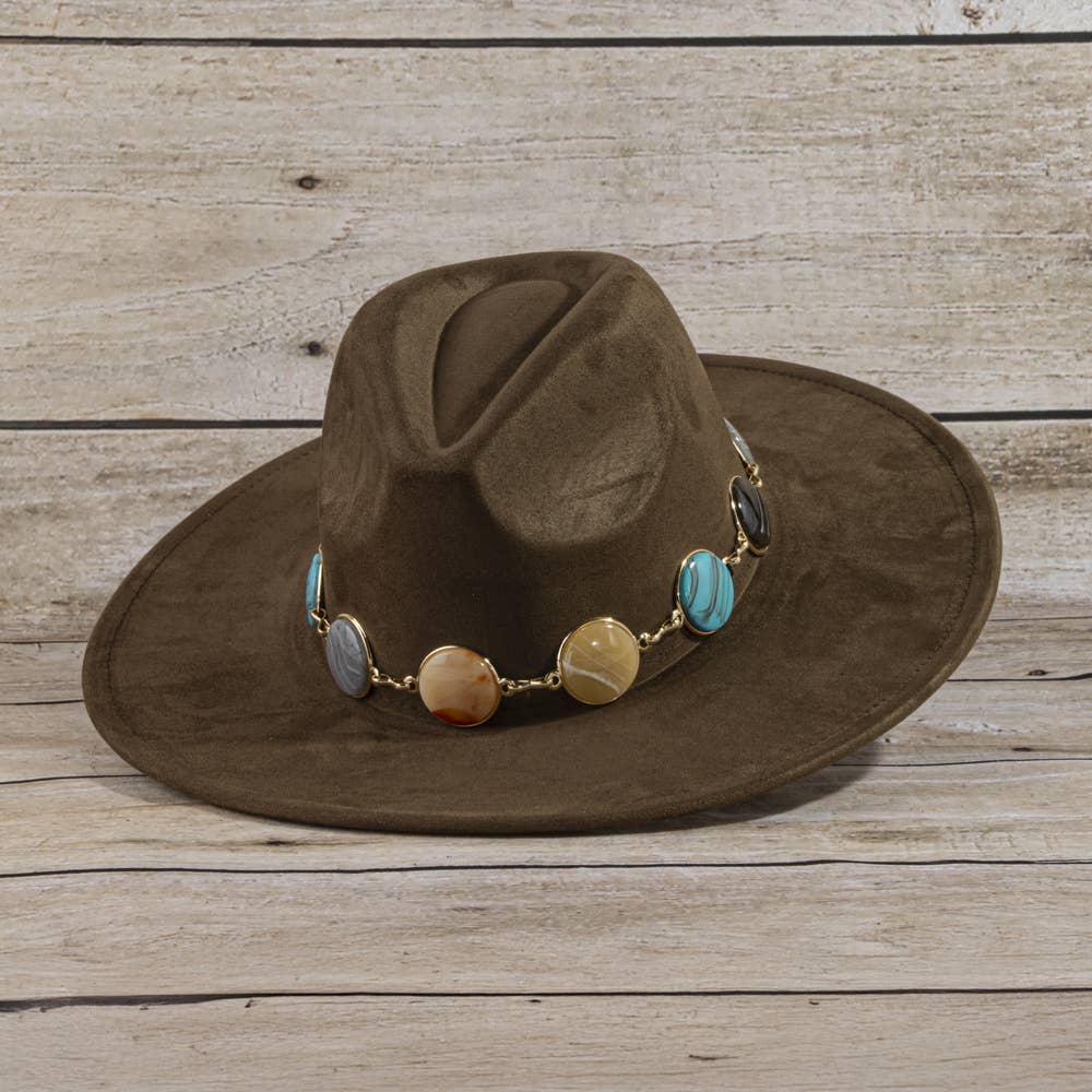 Semi Precious Stone Chain Band Fedora