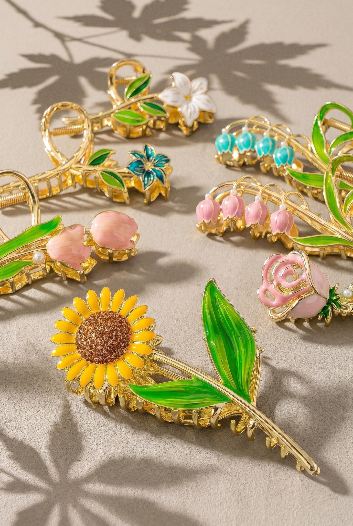 Metal Enamel Flower Hair Claw Clips