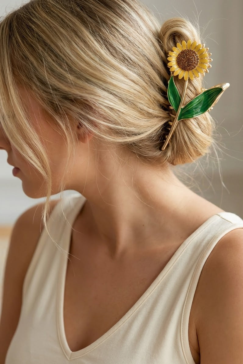 Metal Enamel Flower Hair Claw Clips