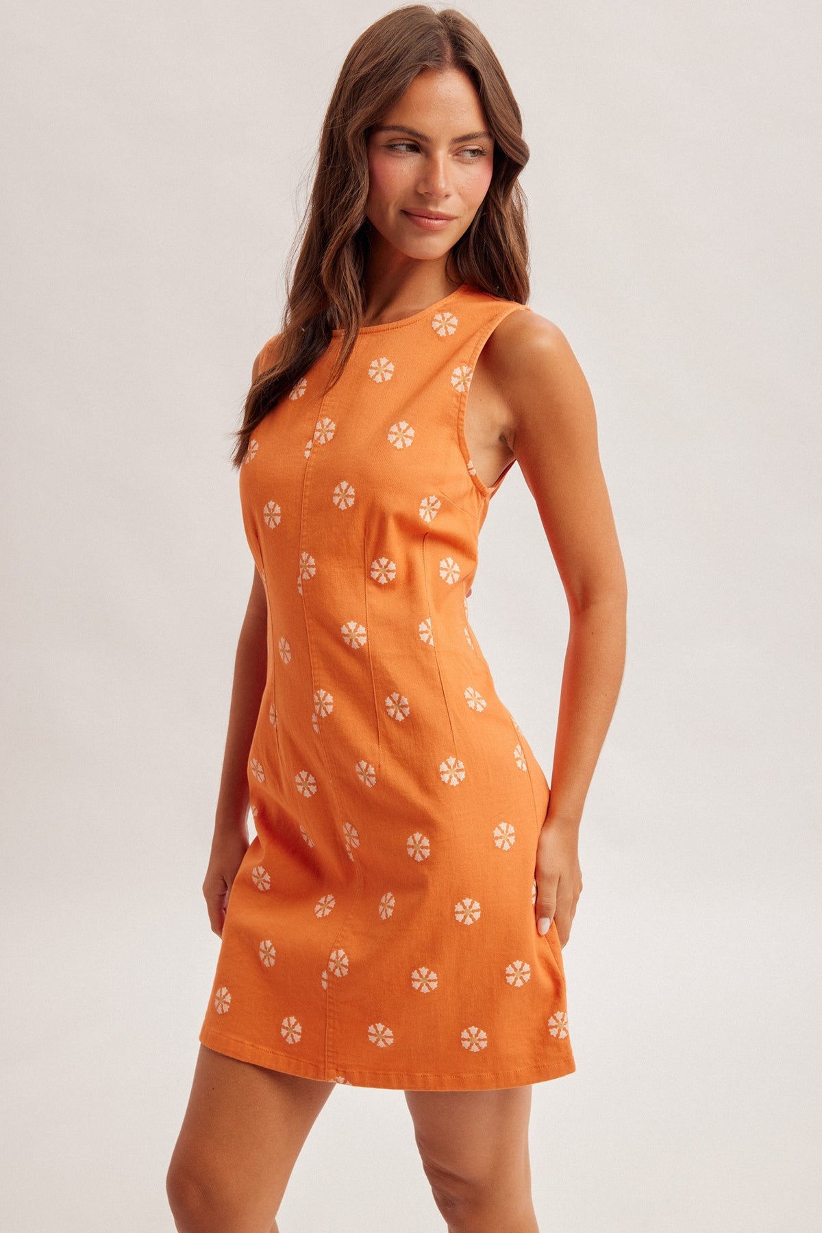 Floral Print Stretchy Twill Mini Dress