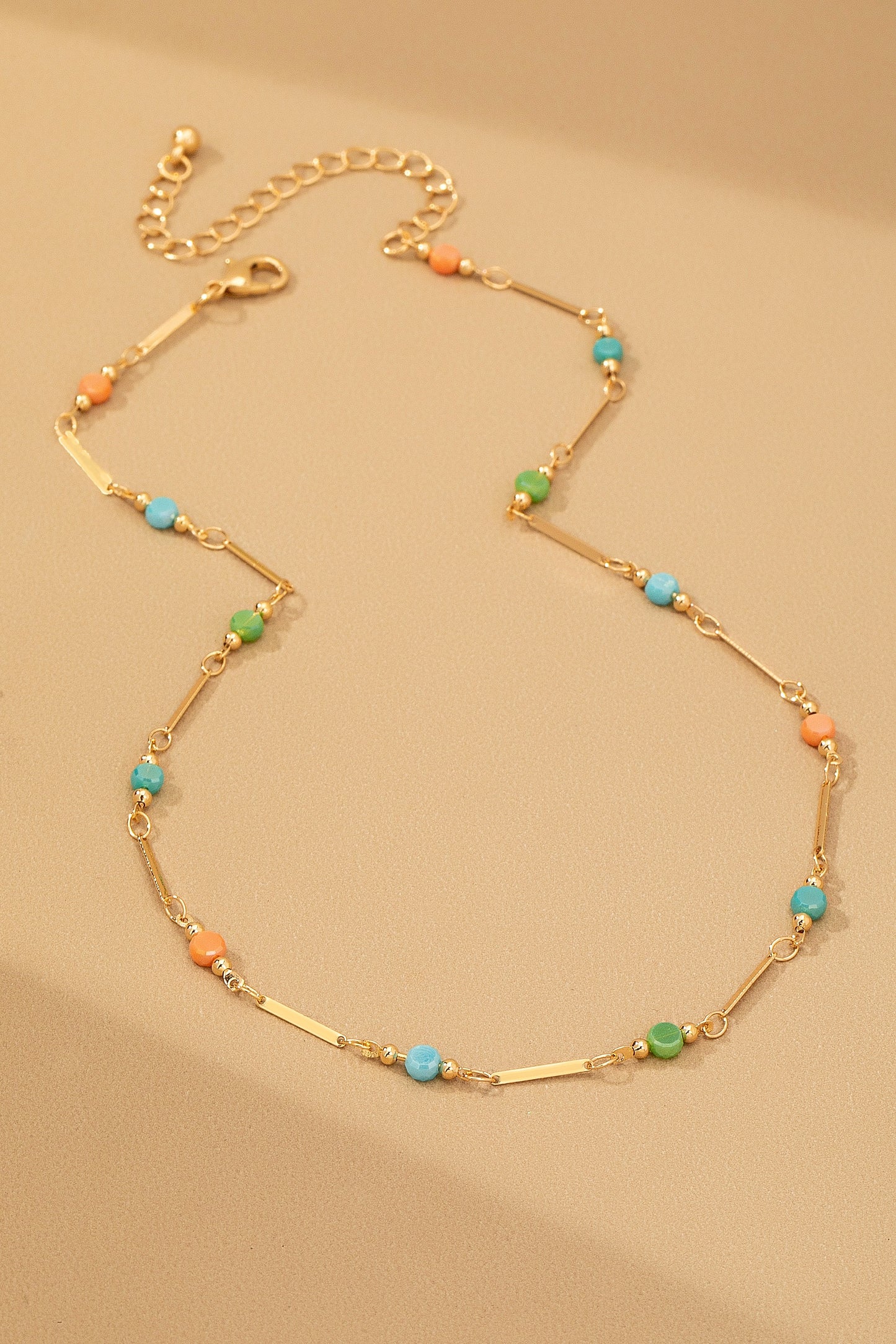 Delicate Gold Chain Necklace w/ Glass Beads