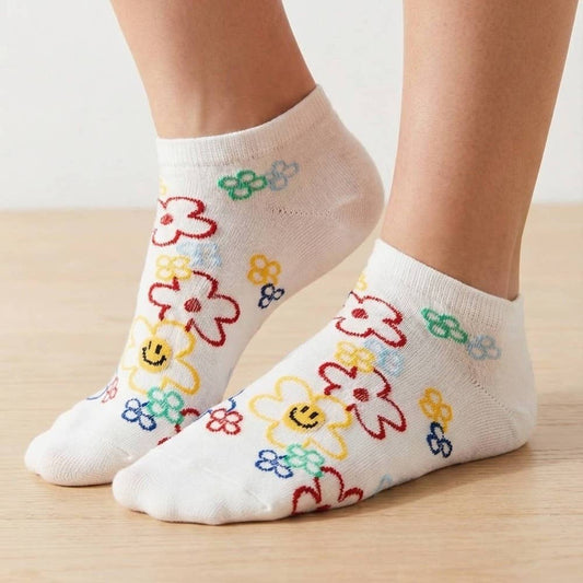 Low Rise Flower Smiley Face Socks