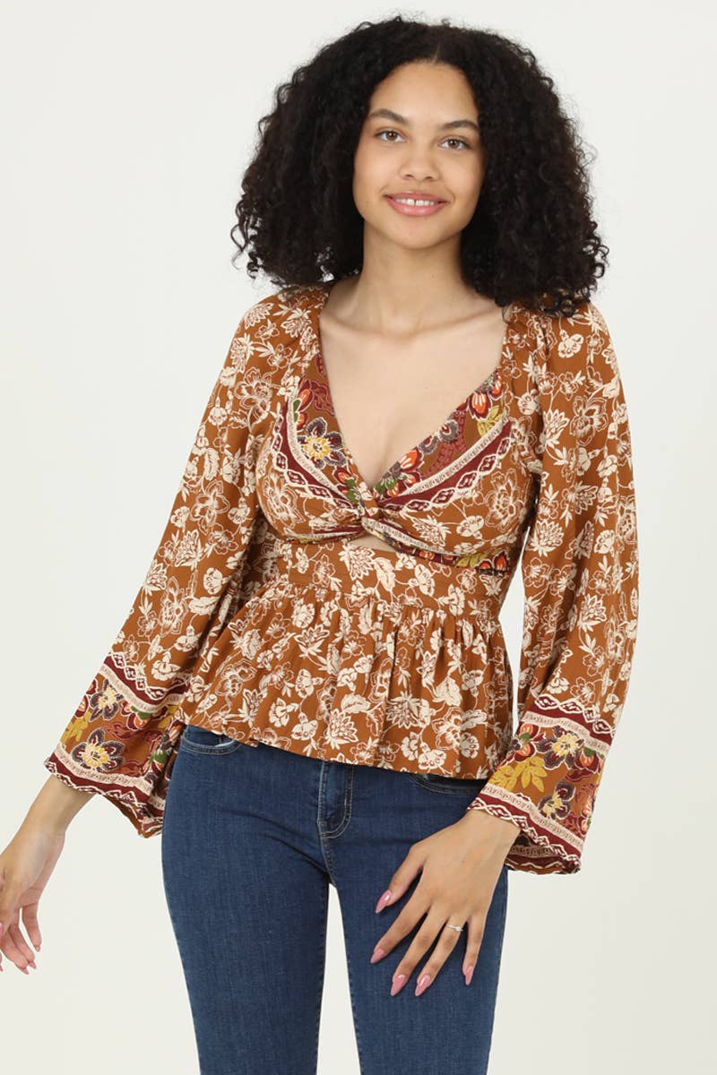 Cutout Front Twist Boho Fall Top