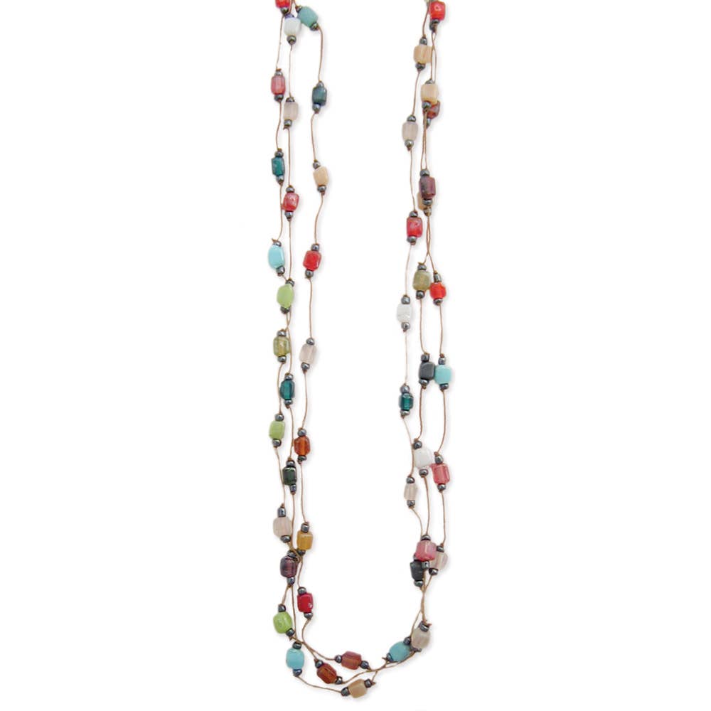 Mosaic Square Bead Thread Necklace