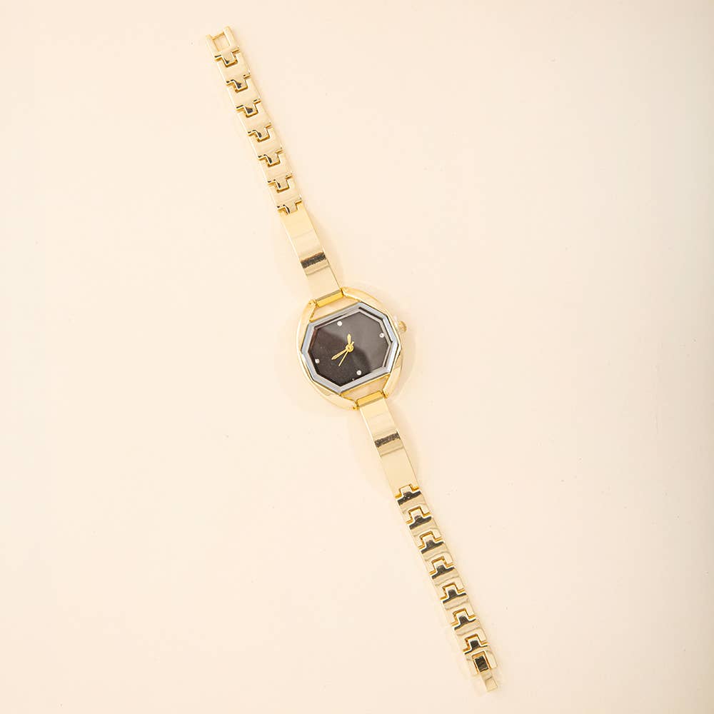 Octagon Face Half Bangle Link Bracelet Watch
