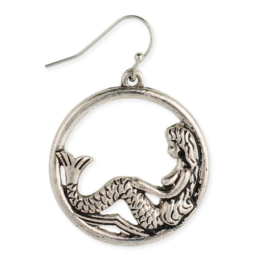 Silver Round Mermaid Earring