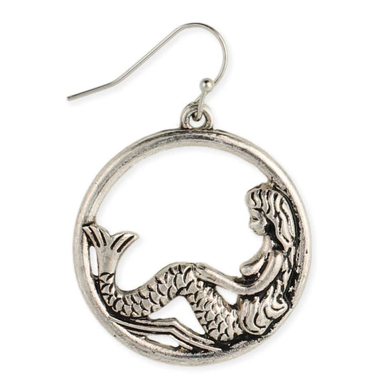 Silver Round Mermaid Earring