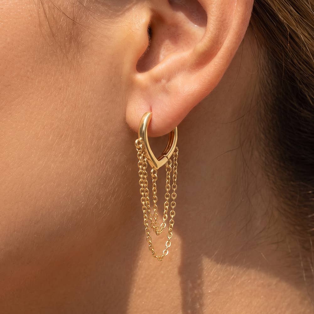 Gold Dipped Chain Fringe Pointed Huggie Earrings