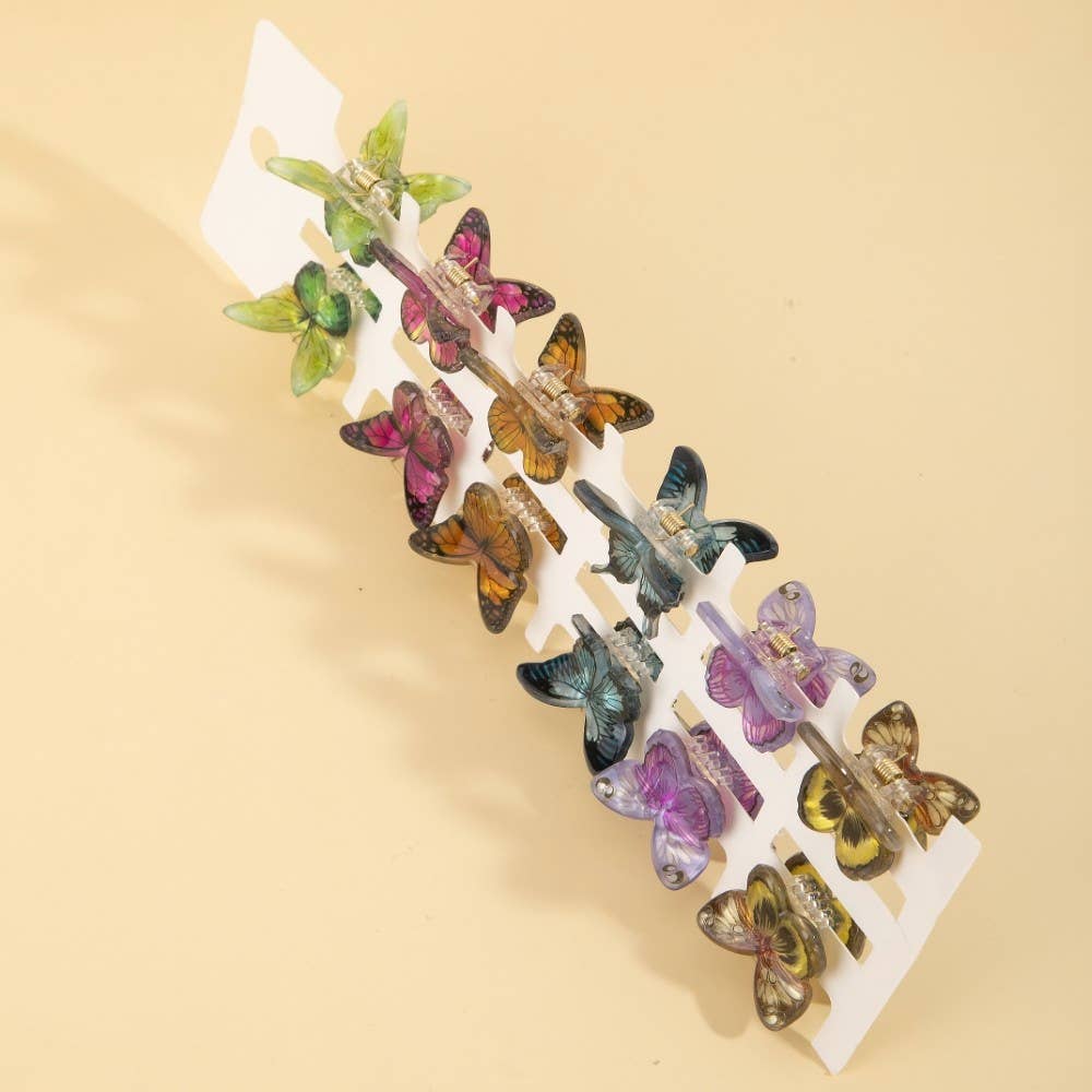 Twelve Piece Butterfly Mini Hair Clips