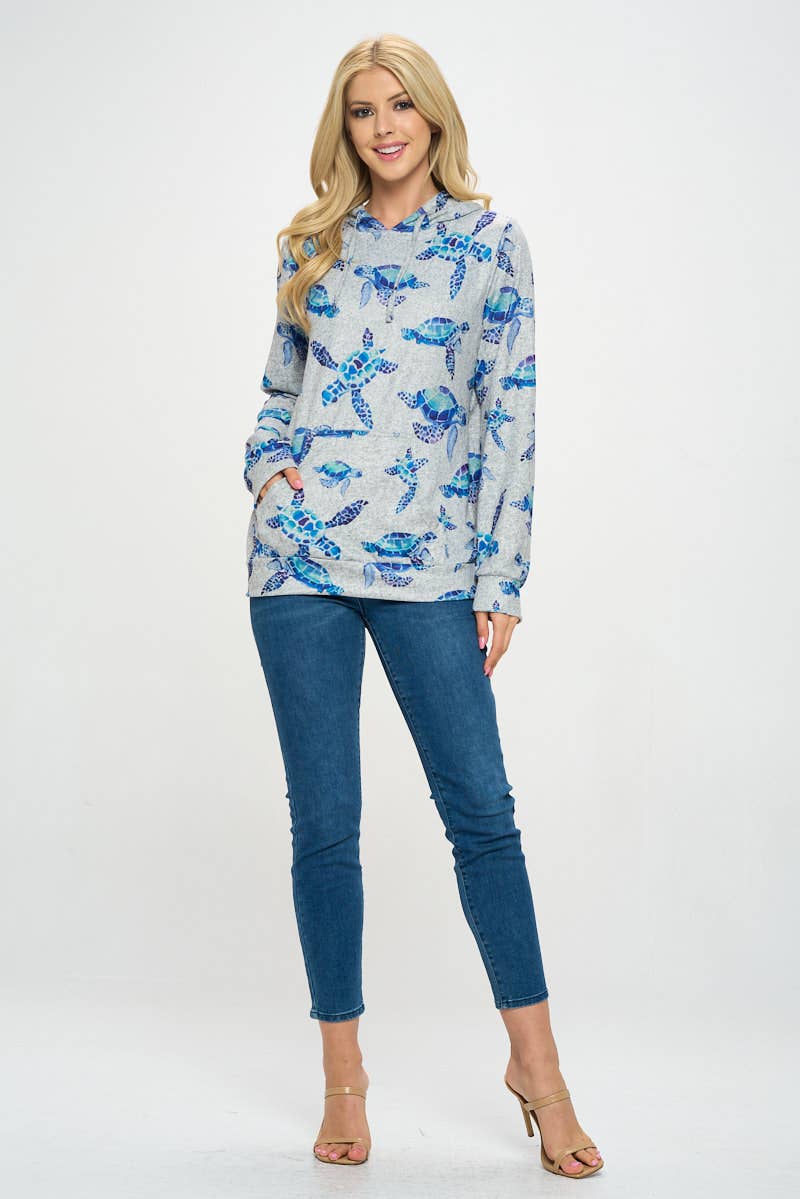 Summer Sea Turtle Print Hoodie